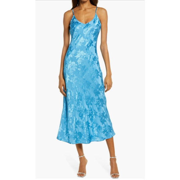 Lulus Dresses & Skirts - Lulu’s Blue Floral Jacquard Midi Dress S